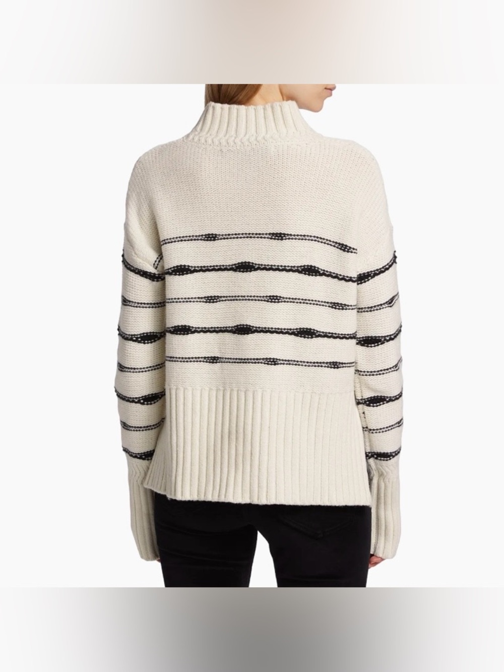 Veronica Beard Womens Viori Striped Wool Blend Sweater Sz Large White Black - Picture 2 of 14